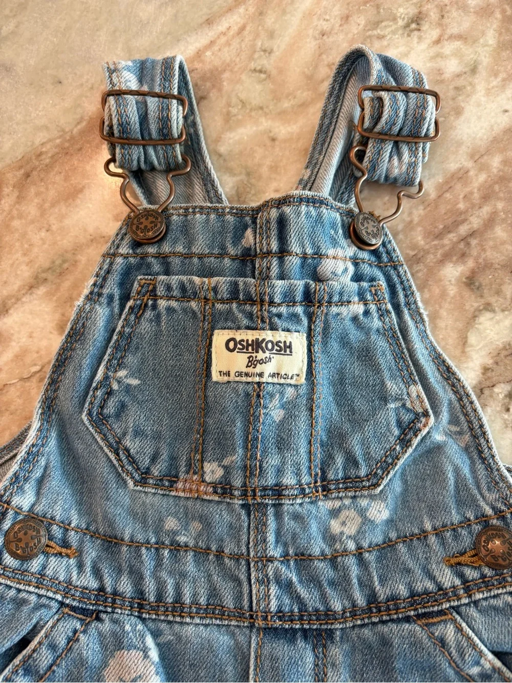 Osh Kosh Baby Girls Denim Overall Jeans Flower Print Snap Close Size 9-12 M